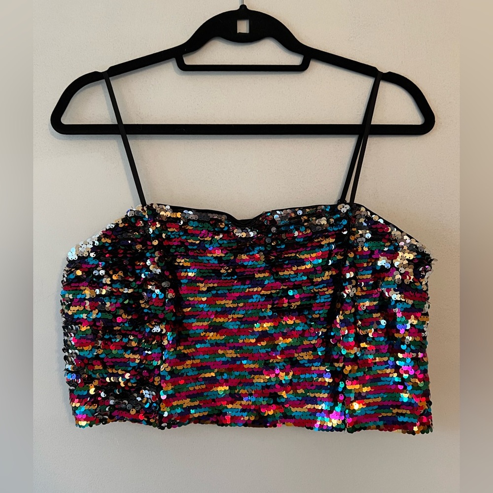 FOREVER21 MULTICOLOR SEQUIN CROP TOP